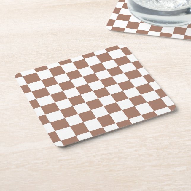 Rutmönster mocha brun vit geometrisk retro underlägg papper kvadrat (Vinklad)