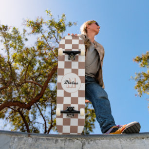 Rutmönster mocha brun vit retro Monogram Mini Skateboard Bräda 18,5 Cm
