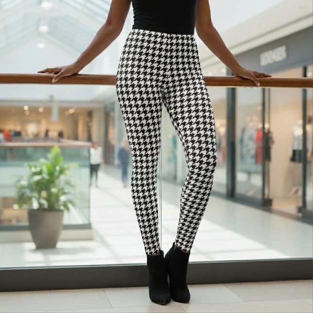 Rutmönster Svart & Vitt Leggings (Houndstooth Pattern Black & White Leggings
)