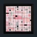 Rutnät för återställande av Rosa och markeringsbri Smyckeskrin<br><div class="desc">Det här Retro Rosa Grid och Starbursts Tile Gift Box är den plats där vintage stil sammanträder i dag. Den har en ljus rosa bakgrund med kitschy, off kilter-kvadrater och rektanglar i dove grått och tre skuggor av rosa. De visuella blocken i färg är överlagrade och sammanfogade i några av...</div>