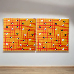 Rutnät för Blommigt med fetstil för Retro-Orange - Kakelplatta