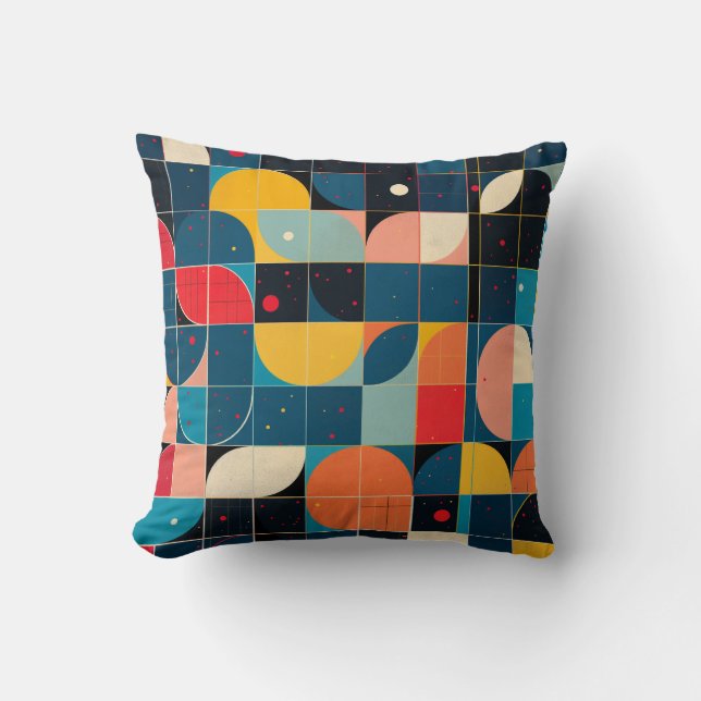 Rutnät för färgfulla cirkelformvariationer kudde (Framsida)