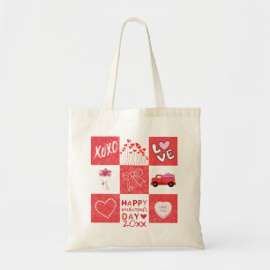 Rutnät för Tote Bag i Kärlek Valentines day Tygkasse