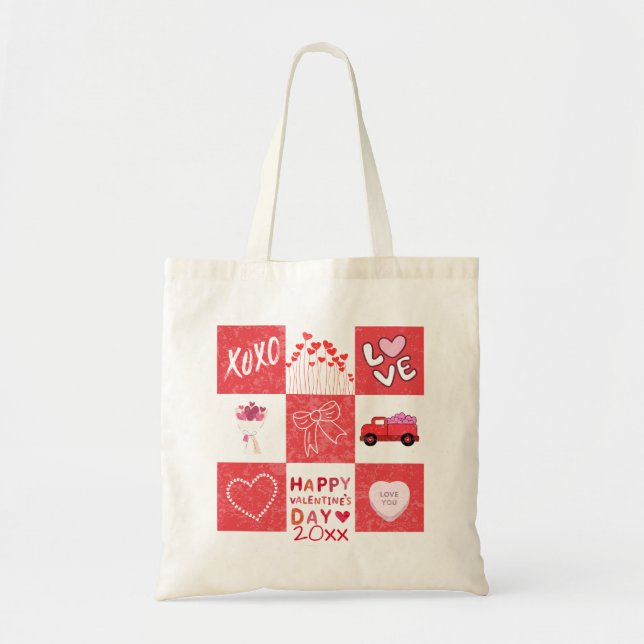 Rutnät för Tote Bag i Kärlek Valentines day Tygkasse (Framsidan)