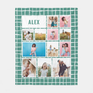 Rutnätets grönt vit 12 fotoloderna minimal abstrak fleecefilt