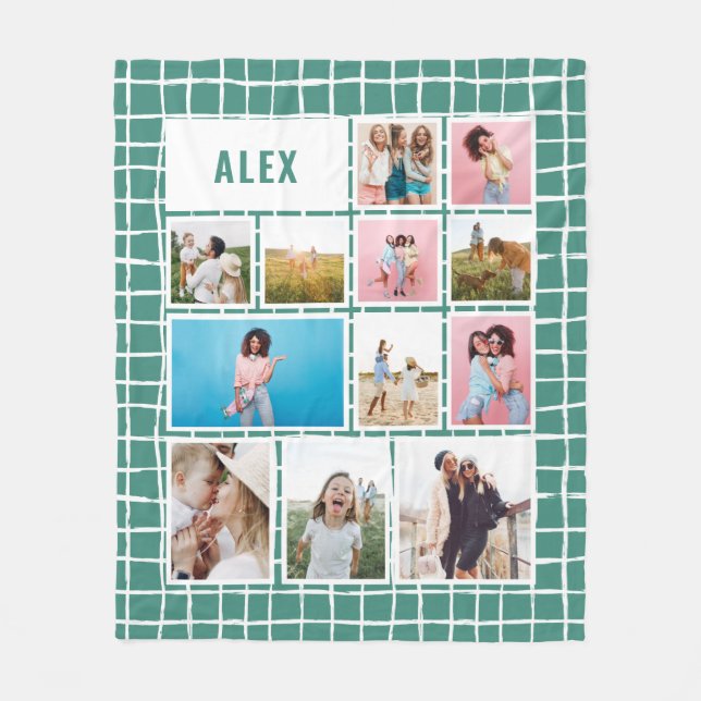 Rutnätets grönt vit 12 fotoloderna minimal abstrak fleecefilt (Framsidan)