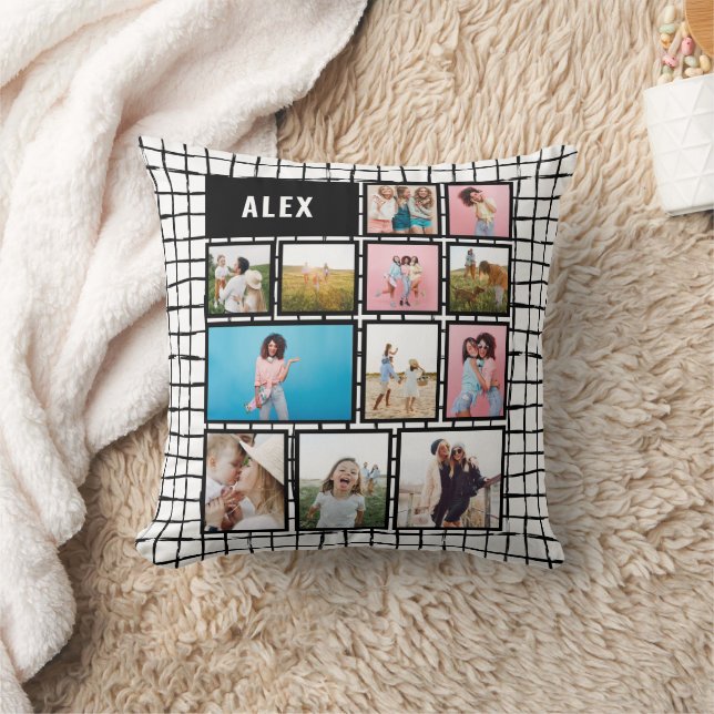 Rutnätets svarta vita 12 fotolomoderna, minimalt kudde (Filt)