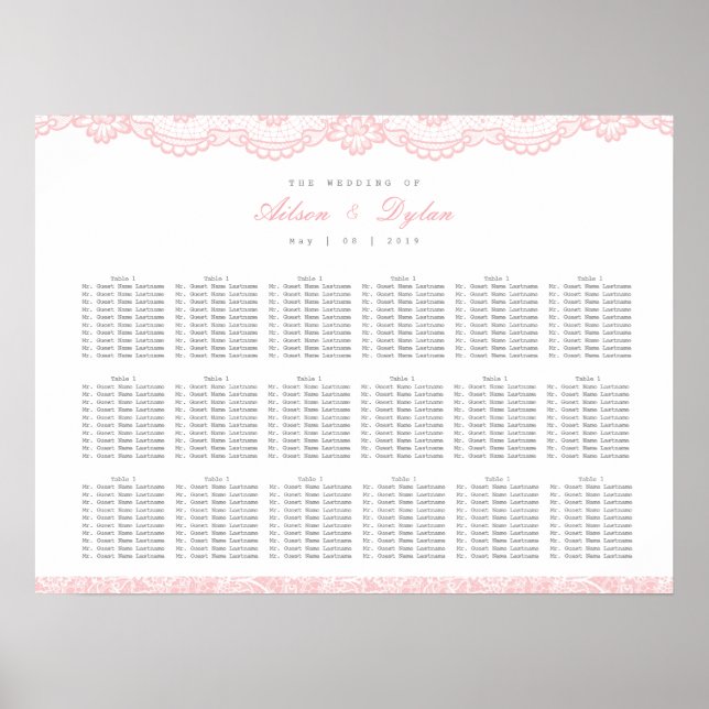 Rutnätsdiagram för romsk Rosa Snöre Bröllop Poster (Framsidan)