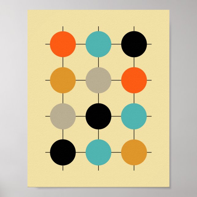 Rutnätskretsar Mid Century Modern Styled Poster (Framsidan)