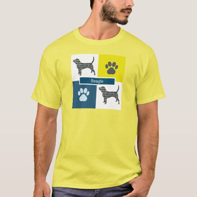 Rutnätstreck för hörn Hund och Tass T Shirt (Framsida)