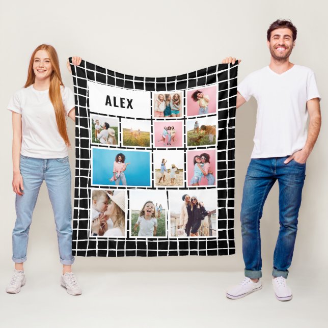 Rutnätsvartvitt 12 fotomoderna minimala abstrakter fleecefilt (På plats)