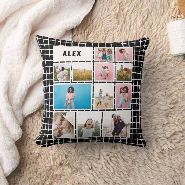 Rutnätsvartvitt 12 fotomoderna minimala abstrakter kudde (Filt)