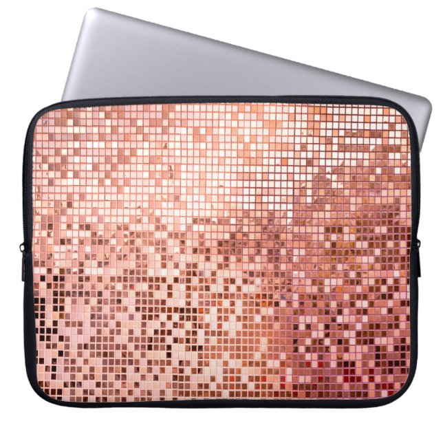 Rutor av kvadratiska mosaikplattor rosa ros guld laptop fodral (Framsidan)