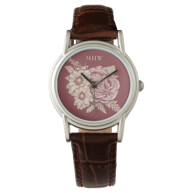 Rutor i anpassningsbarna Flower Illustration monog Armbandsur (Framsida)
