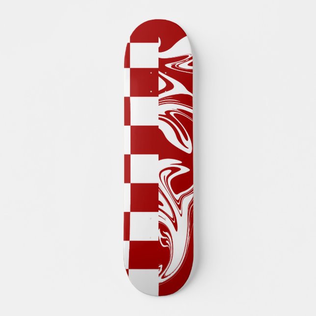 Rutor och virvlar i rött och vitt mini skateboard bräda 18,5 cm (Framsida)