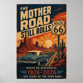 Rutt 66 Centennial Mother Road Art Poster