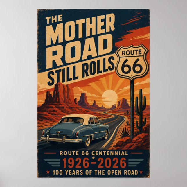 Rutt 66 Centennial Mother Road Art Poster (Framsidan)