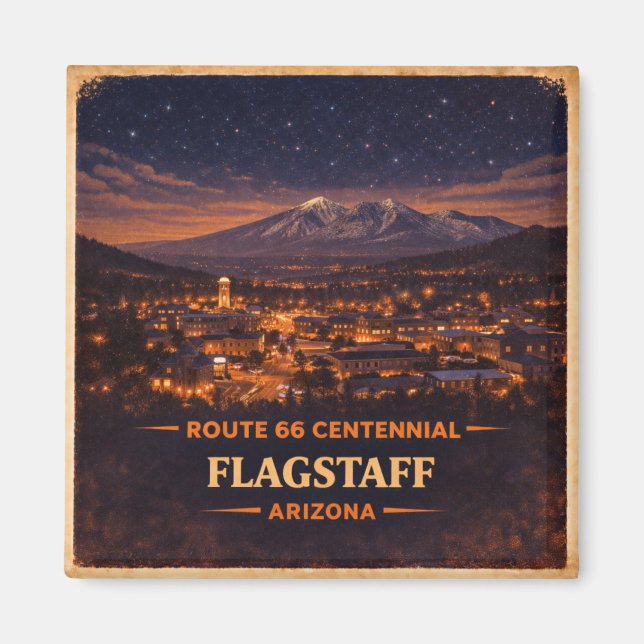 Rutt 66 Flagstaff Arizona Heritage Nattligt Himmel Magnet (Framsidan)