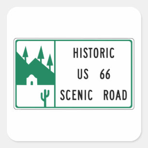 Rutt 66 - Historiska scenisk väg för US 66 Fyrkantigt Klistermärke
