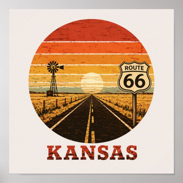 Rutt 66 Kansas Sunflower State Highway Poster (Framsidan)