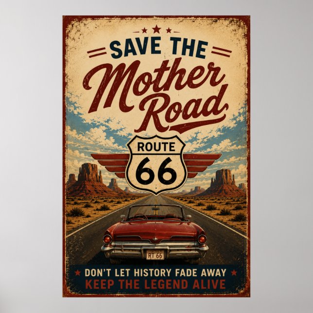Rutt 66 Klassisk Bil Modervägen Legacy Retro Konst Poster (Framsidan)