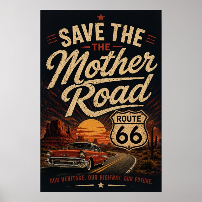 Rutt 66 Klassisk Bil Spara Mother Road  Poster (Framsidan)