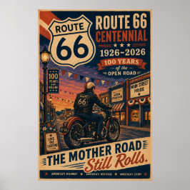Rutt 66 Main Street Motorcykel Centennial Art Poster