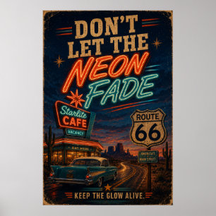 Rutt 66 Neon Cafe Nattlig Körning Americana Dekor