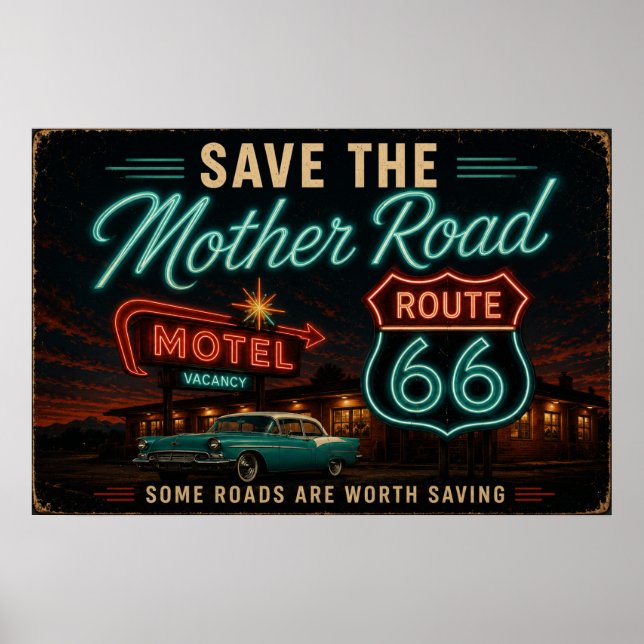 Rutt 66 Neon Motel Nätter Poster (Framsidan)