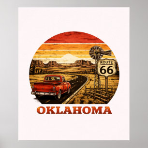 Rutt 66 Oklahoma Retro-randig solnedgångs Pickup-l Poster