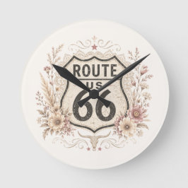 Rutt 66 Rosa Blommig Vintage Americana Charm Rund Klocka