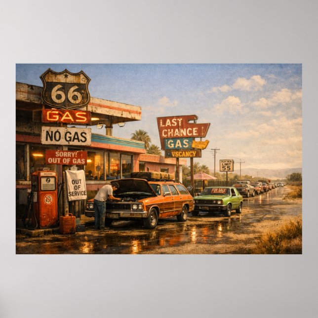 Rutt 66 Sista Chansen Bensinstation Poster (Framsidan)