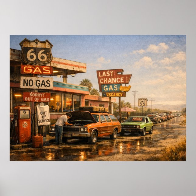 Rutt 66 Sista Chansen Bensinstation Poster (Framsidan)