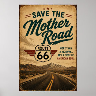Rutt 66 Spara Moder Road Vintage Highway Art Poster