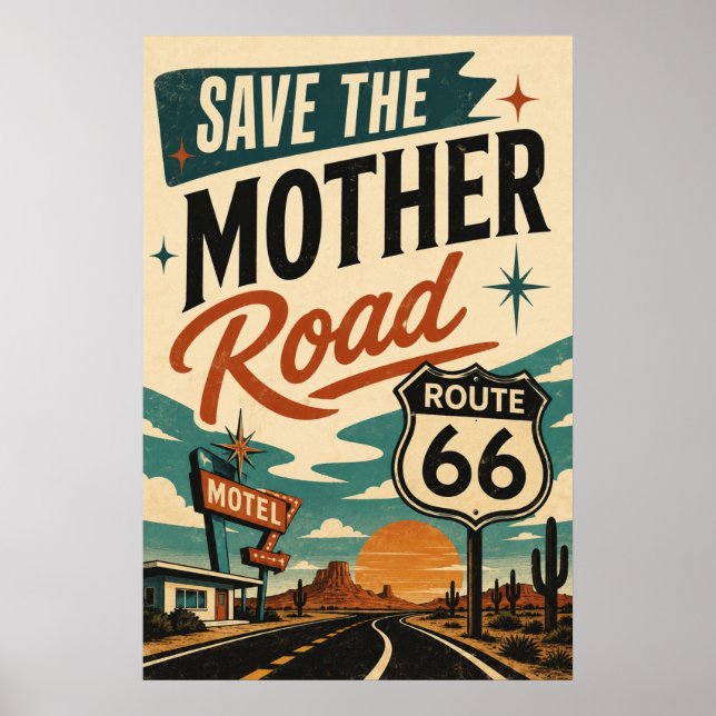 Rutt 66 Spara Moder Vägen Retro Motorvägsdekor Poster (Framsidan)
