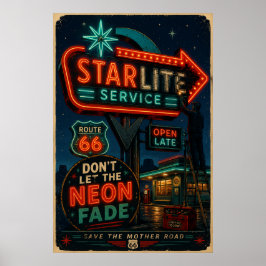 Rutt 66 Starlite Neon Vägsidans Americana Glöd Poster