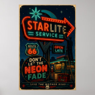 Rutt 66 Starlite Neon Vägsidans Americana Glöd Poster