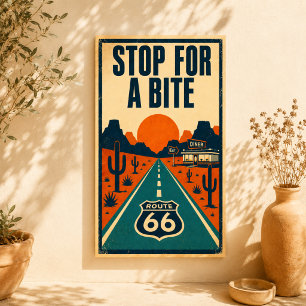 Rutt 66 Stoppa För En Bit Desert Diner Litho Poster