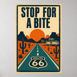 Rutt 66 Stoppa För En Bit Desert Diner Litho Poster