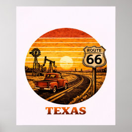 Rutt 66 Texas Oljefält Solnedgång Retroaffisch Poster