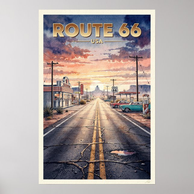 Rutt 66 USA Vintage Resa Poster (Framsidan)