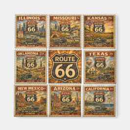 Rutt 66 Vintage Americana Statens Stämpel Collage Magnet