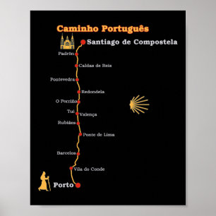 Rutt Caminho Português De Santiago Etapper Camino Poster
