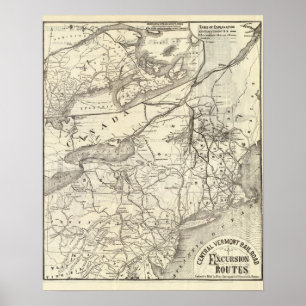 Ruttar för utfärd för centralVermont järnväg Poster
