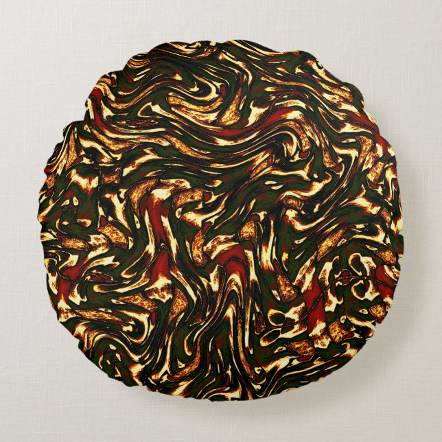 Rutten rödbrun och gul kurva rund kudde (Framsidan)