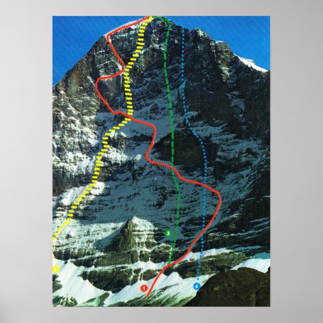 Rutter för att klättra över Eiger, Jungfrau-område Poster (Framsidan)
