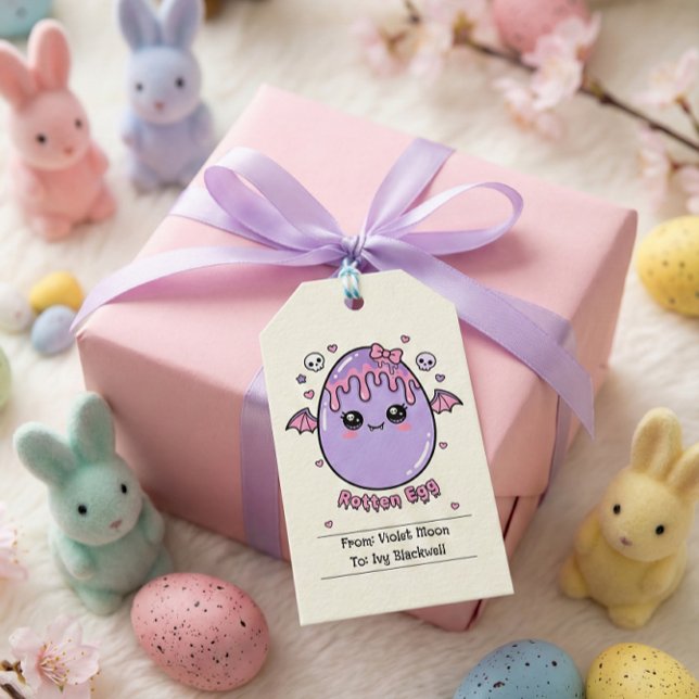 Ruttet påskägg Pastell Goth Rosa Lavendel Presentetikett (Rotten Egg Pastel Goth Easter Pink Lavender Gift Tags)