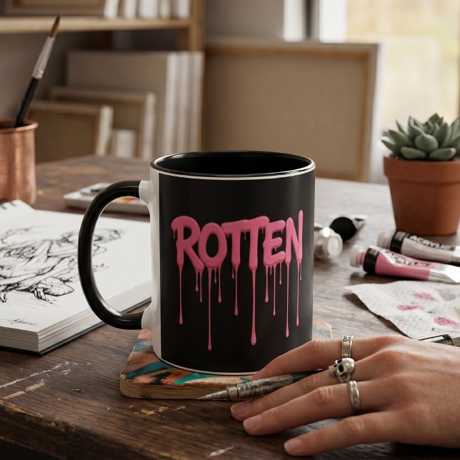 Ruttna Rosa Droppande Text Typografi Mugg (Skapare uppladdad)