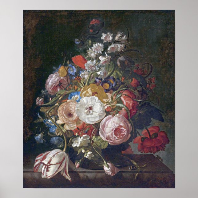 Ruysch - Blomsterbukett i en glassvas Poster (Framsidan)