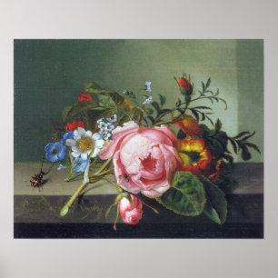 Ruysch - Rosgren med skalbagge och bi Poster